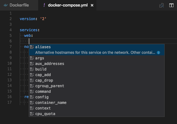 Docker Compose IntelliSense