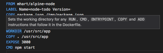 Dockerfile hover tooltip