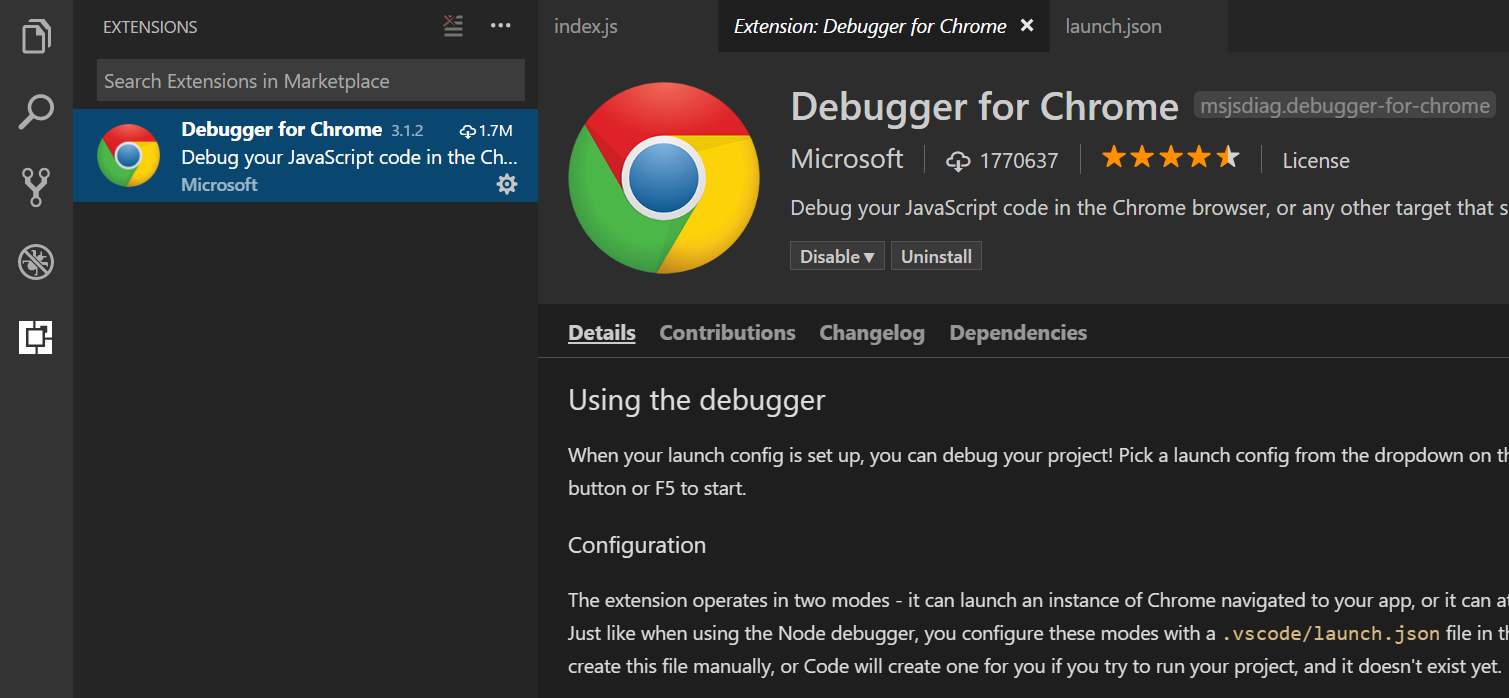 debugger for chrome readme